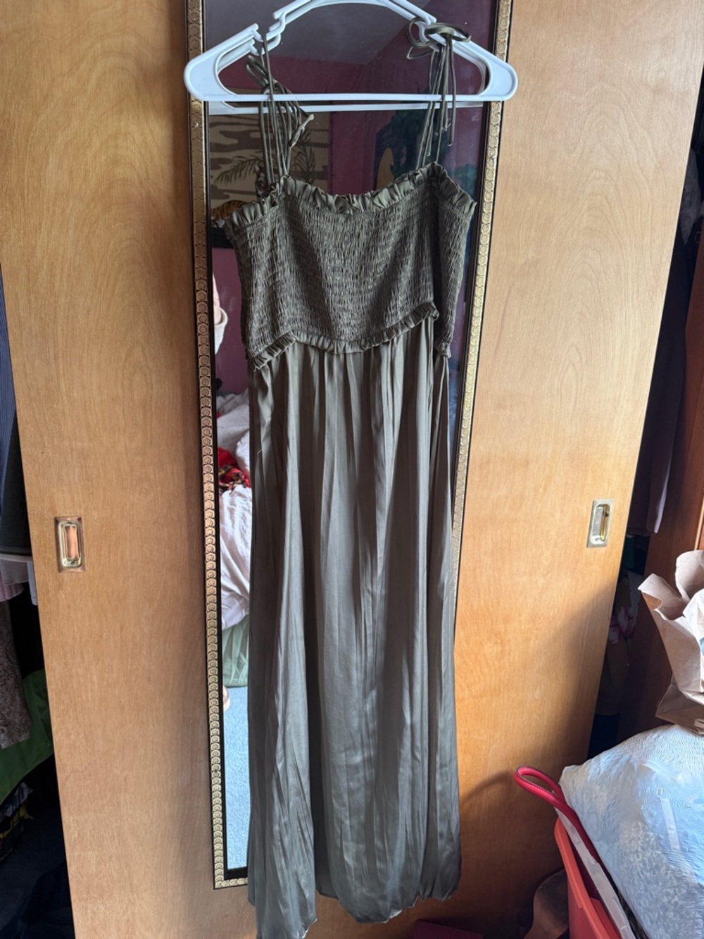 Zara Olive Smocked Dress with Adjustable Straps